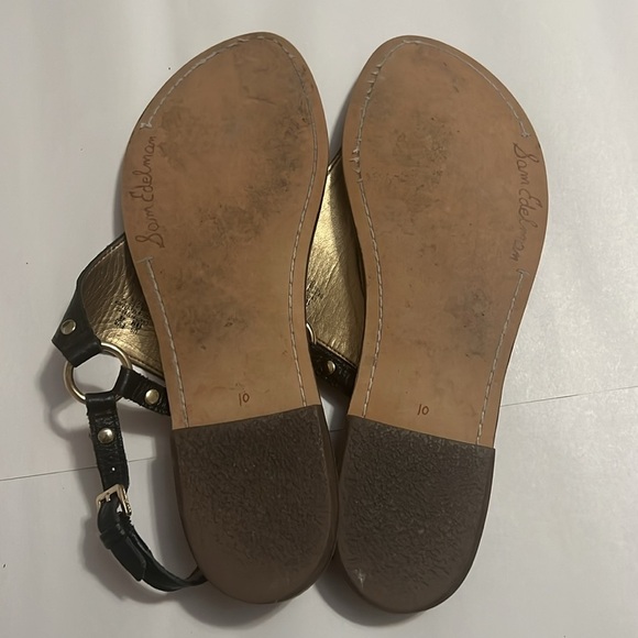 Sam Edelman Greta Black Leather Thong Sandals | Size 10M | Boho Gold Hardware - Picture 11 of 13